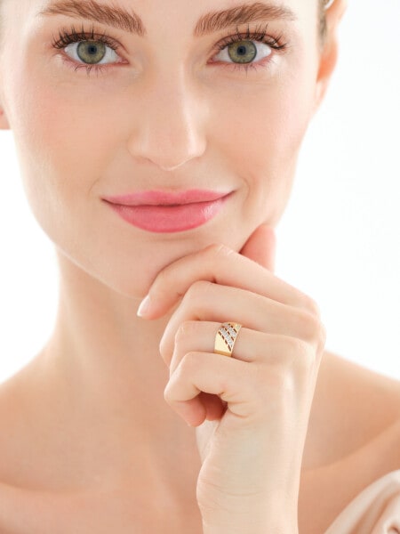 14 K Rhodium-Plated Yellow Gold Band Ring with Cubic Zirconia