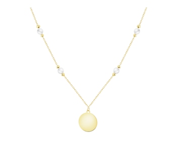 Złoty naszyjnik z perłami i cyrkonią - koło