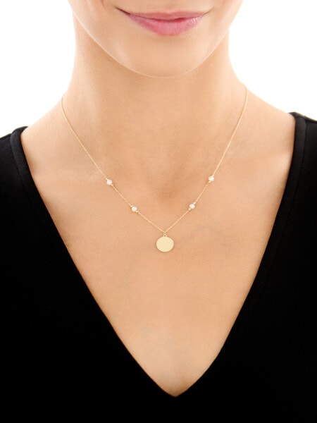 Złoty naszyjnik z perłami i cyrkonią - koło