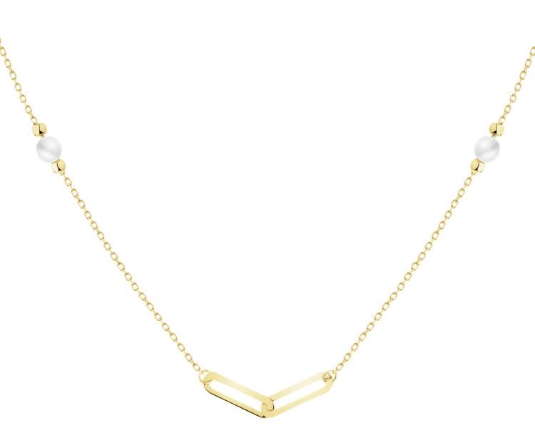 Złoty naszyjnik z perłami i cyrkonią - paper clip