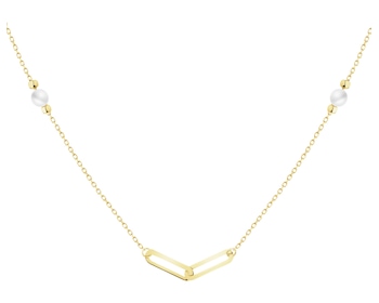 Złoty naszyjnik z perłami i cyrkonią - paper clip