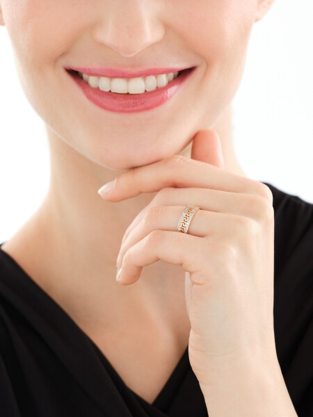 14 K Rhodium-Plated Yellow Gold Band Ring with Cubic Zirconia