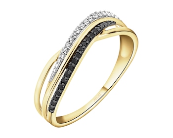 Pierścionek z żółtego złota z diamentami - 0,10 ct - próba 585