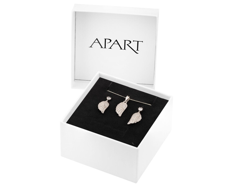 Srebrne kolczyki i zawieszka z cyrkoniami - komplet - skrzydła