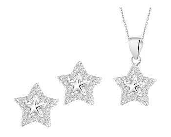 Srebrne kolczyki i zawieszka z cyrkoniami - komplet - gwiazdy