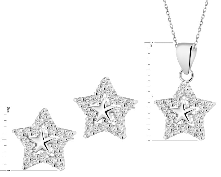 Srebrne kolczyki i zawieszka z cyrkoniami - komplet - gwiazdy