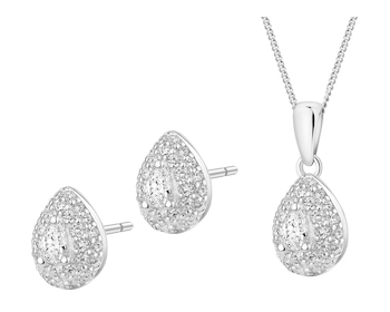 Srebrne kolczyki i zawieszka z cyrkoniami - komplet - łezki