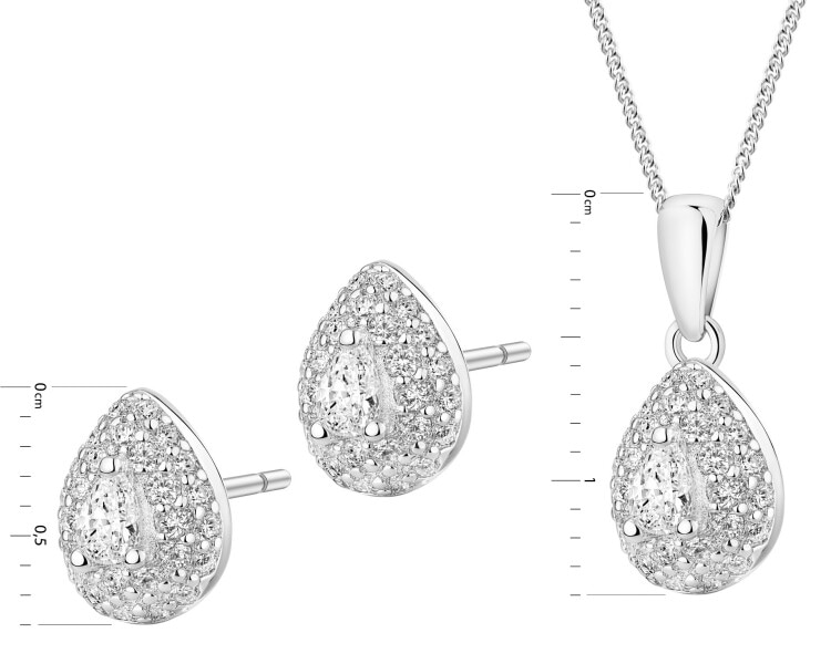 Srebrne kolczyki i zawieszka z cyrkoniami - komplet - łezki