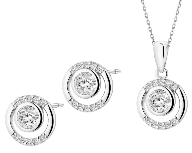 Srebrne kolczyki i zawieszka z cyrkoniami - komplet - koła