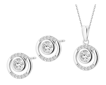 Srebrne kolczyki i zawieszka z cyrkoniami - komplet - koła