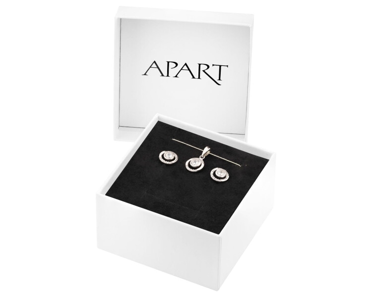 Srebrne kolczyki i zawieszka z cyrkoniami - komplet - koła