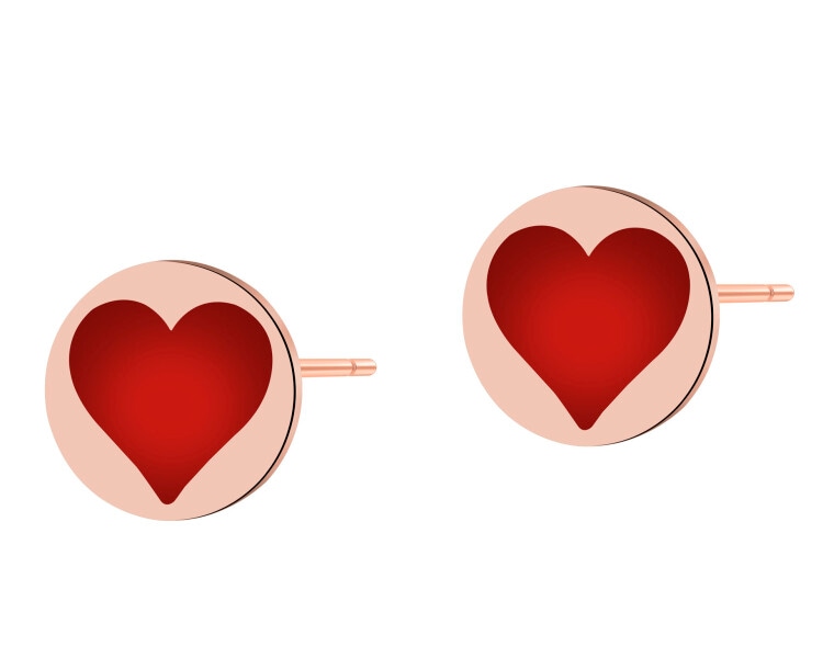Kolczyki ze stali szlachetnej z emalią - serce kier