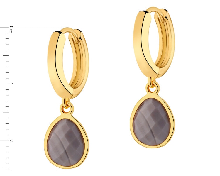 Gold-Plated Brass, Gold-Plated Silver Dangling Earring with Agate