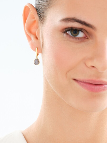 Gold-Plated Brass, Gold-Plated Silver Dangling Earring with Agate