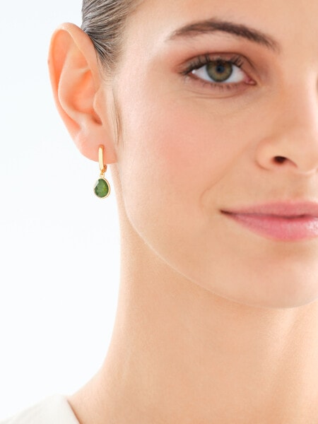 Gold-Plated Brass, Gold-Plated Silver Dangling Earring with Agate