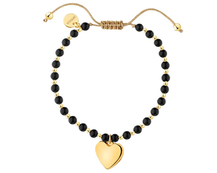 Bransoletka z mosiądzu pozłacana z agatami - serce