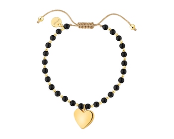Bransoletka z mosiądzu pozłacana z agatami - serce