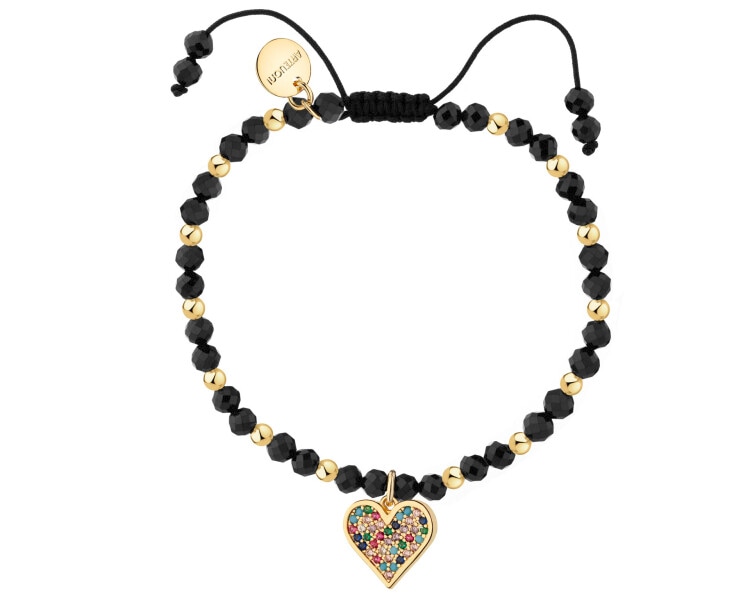 Bransoletka z mosiądzu pozłacana z cyrkoniami i spinelami - serce