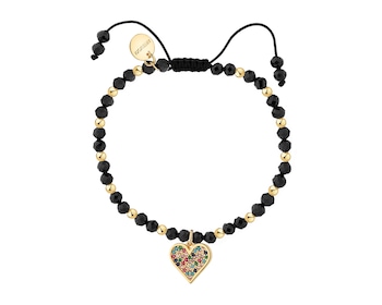 Bransoletka z mosiądzu pozłacana z cyrkoniami i spinelami - serce