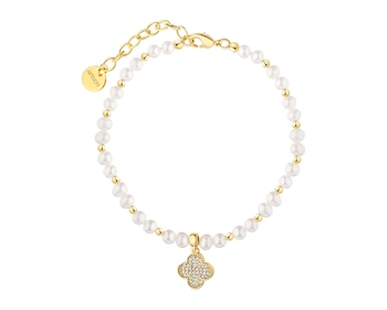 Bransoletka z mosiądzu pozłacana z perłami i cyrkoniami