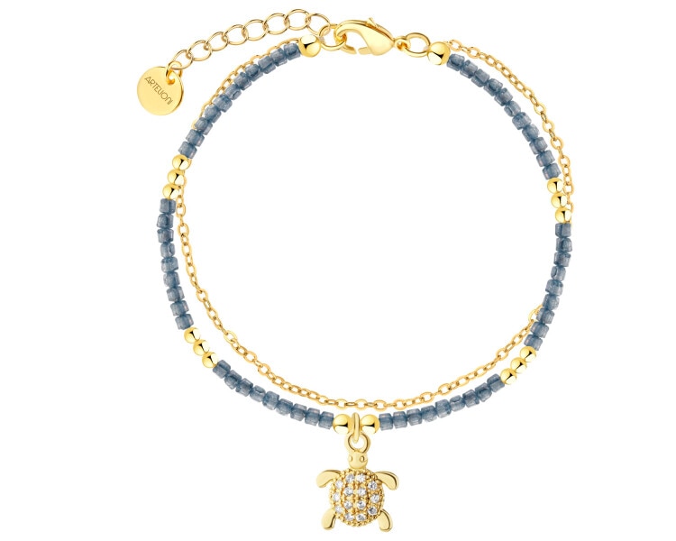 Bransoletka z mosiądzu pozłacana z cyrkoniami - żółw