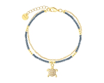 Bransoletka z mosiądzu pozłacana z cyrkoniami - żółw