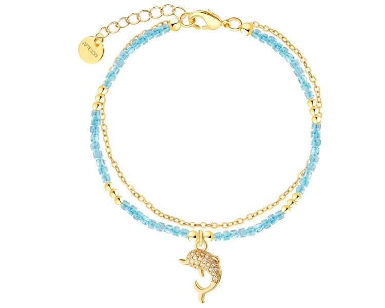 Bransoletka z mosiądzu pozłacana z cyrkoniami - delfin