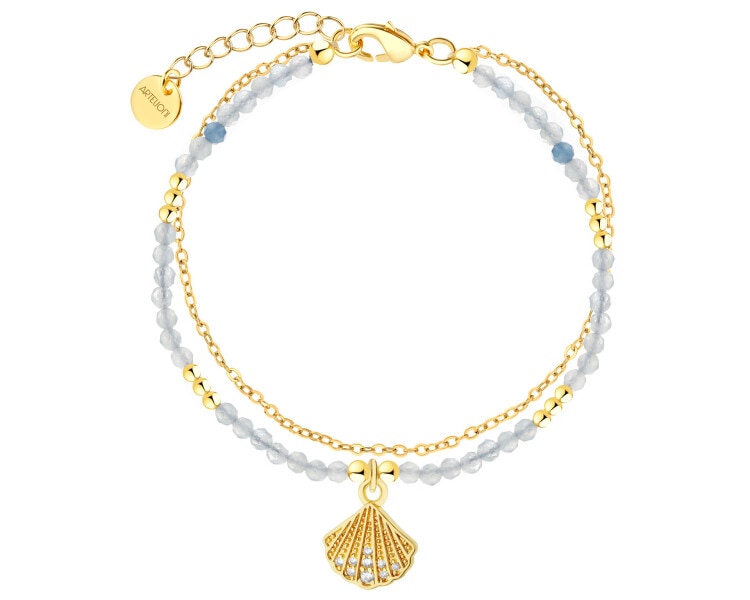 Bransoletka z mosiądzu pozłącana z cyrkoniami - muszla