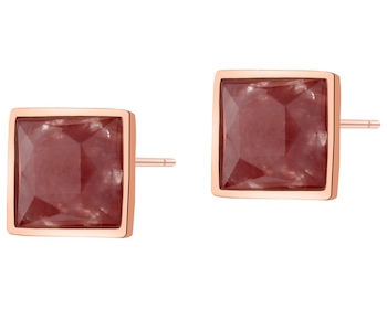 Kolczyki z mosiądzu pozłacane z kwarcami - kwadraty