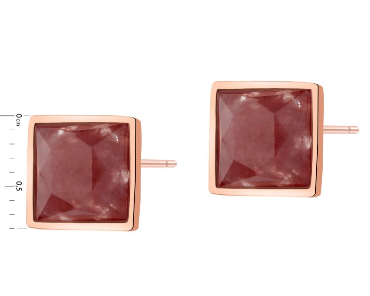 Gold-Plated Brass, Gold-Plated Silver Earrings with Quartz