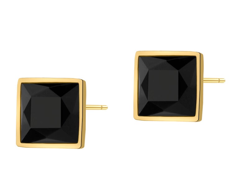Kolczyki z mosiądzu pozłacane z agatami - kwadraty