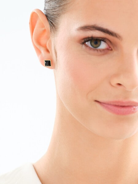 Pozlacené náušnice z mosazi s acháty - čtverce