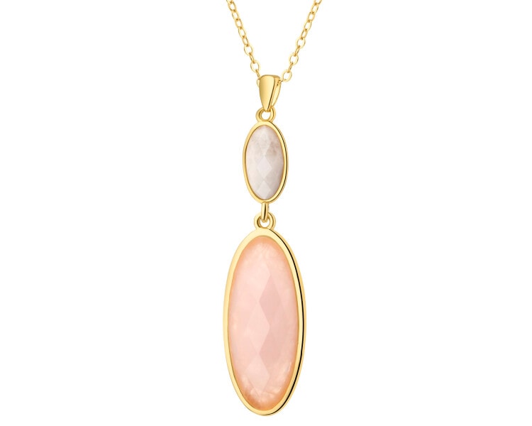 Naszyjnik z mosiądzu pozłacany z kwarcem i kamieniem księżycowym