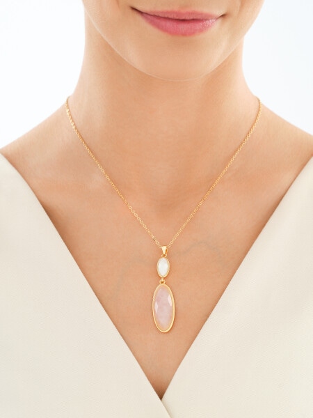 Pozlacený náhrdelník z mosazi s křemeny a měsíčním kamenem