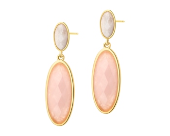 Kolczyki z mosiądzu pozłacane z kwarcami i kamieniami księżycowymi