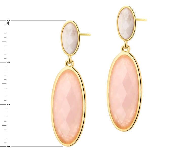 Gold-Plated Brass, Gold-Plated Silver Dangling Earring with Quartz