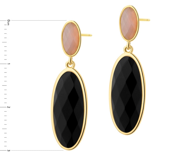 Gold-Plated Brass, Gold-Plated Silver Dangling Earring with Agate