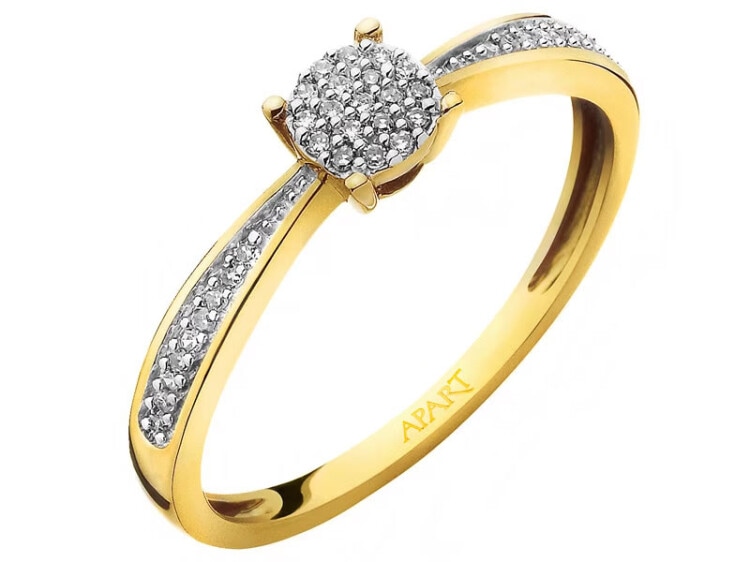 Yellow gold ring with diamonds 0,08 ct - fineness 14 K