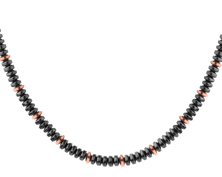 Naszyjnik ze stali szlachetnej z hematytami