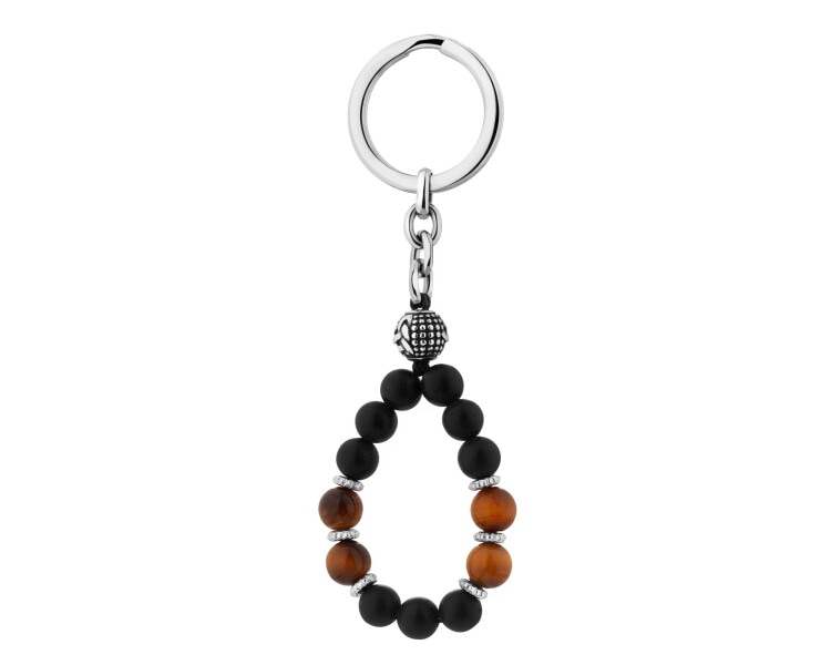 Brelok ze stali szlachetnej z agatami i tygrysim okiem