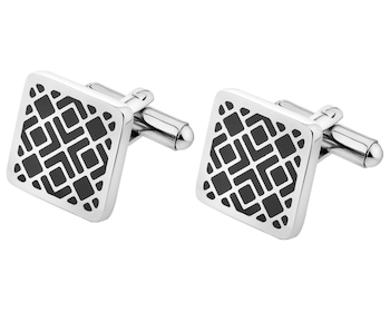 Spinki do mankietów ze stali szlachetnej z emalią - kwadraty
