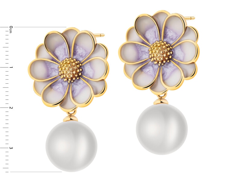Gold-Plated Brass, Gold-Plated Silver Earrings with Synthetic Pearl