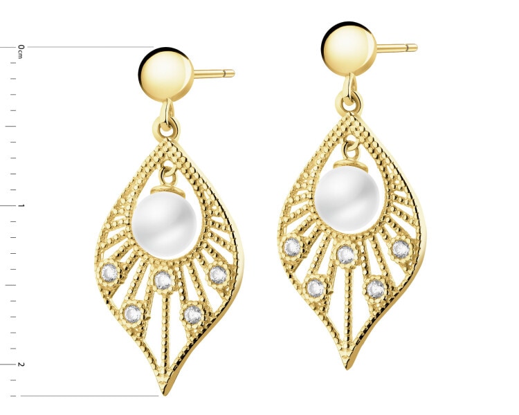 Złote kolczyki z perłami i cyrkoniami