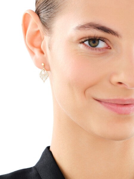 Złote kolczyki z perłami i cyrkoniami