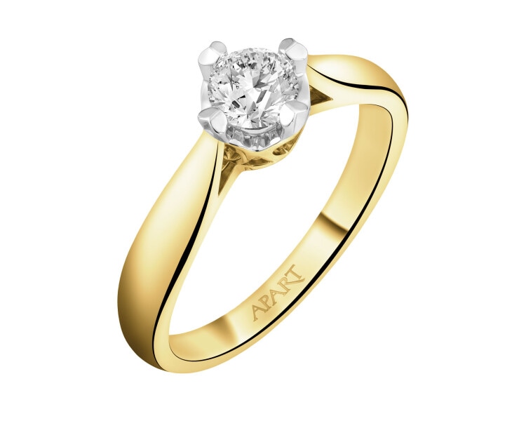 Pierścionek z żółtego złota brylantem  - serce - SI1/H - 0,44 ct - próba 585