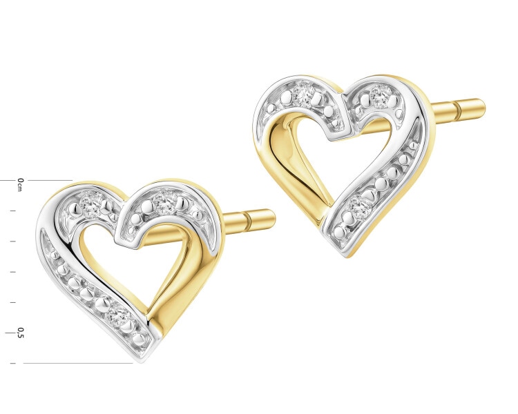 9 K Rhodium-Plated Yellow Gold Earrings with Diamonds - 0,01 ct - fineness 9 K