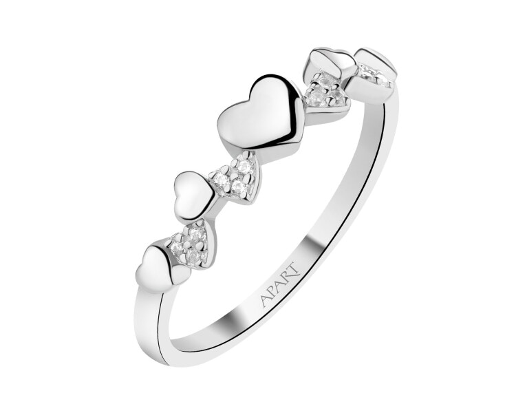 Pierścionek srebrny z cyrkoniami - serca
