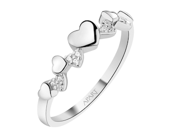 Pierścionek srebrny z cyrkoniami - serca