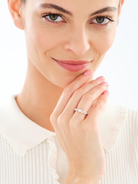 Pierścionek srebrny z cyrkoniami - serca