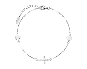 Bransoletka srebrna z cyrkoniami - krzyż, serca